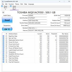 Toshiba 500GB 2.5" SATA Hard Drive (7200 RPM) - Tested & Working